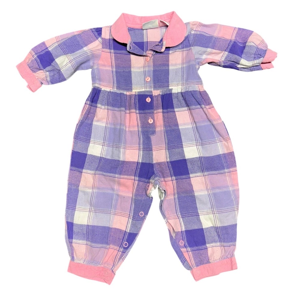 Vintage plaid romper 18 months flannel colorful girls long sleeve fall winter